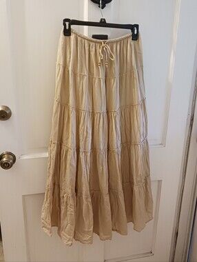 Madden Girl Beige Tan Tiered Drawstring Maxi Skirt Peasant Skirt Boho Bohemian